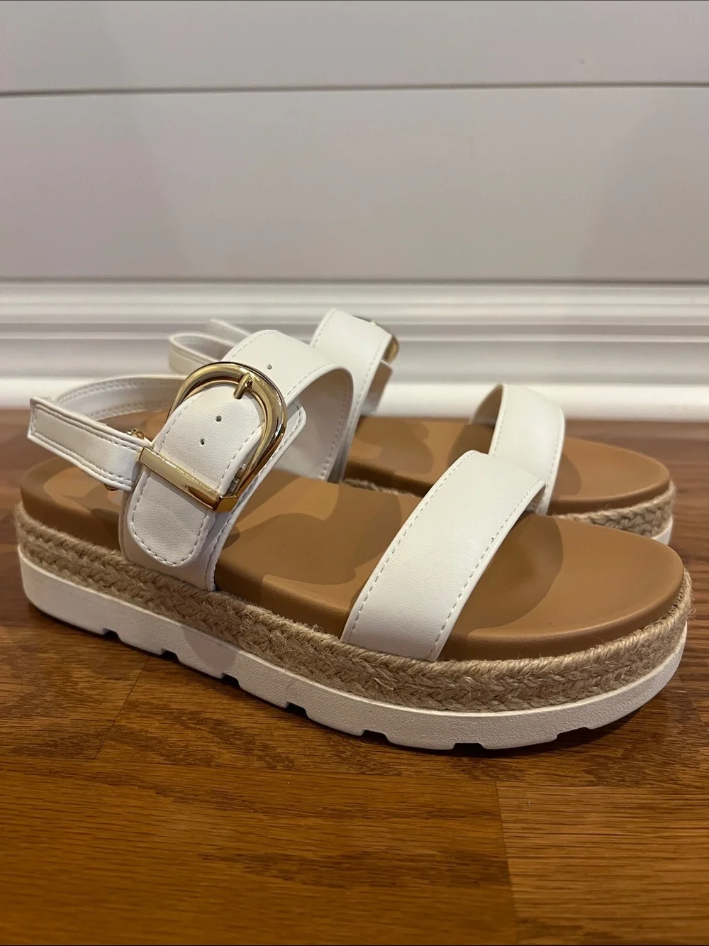 art class White Platform Espadrille Sandals with Gold Buckle